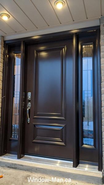 Front door. Executive panels. Sidelights. Solid core door. Antique brown